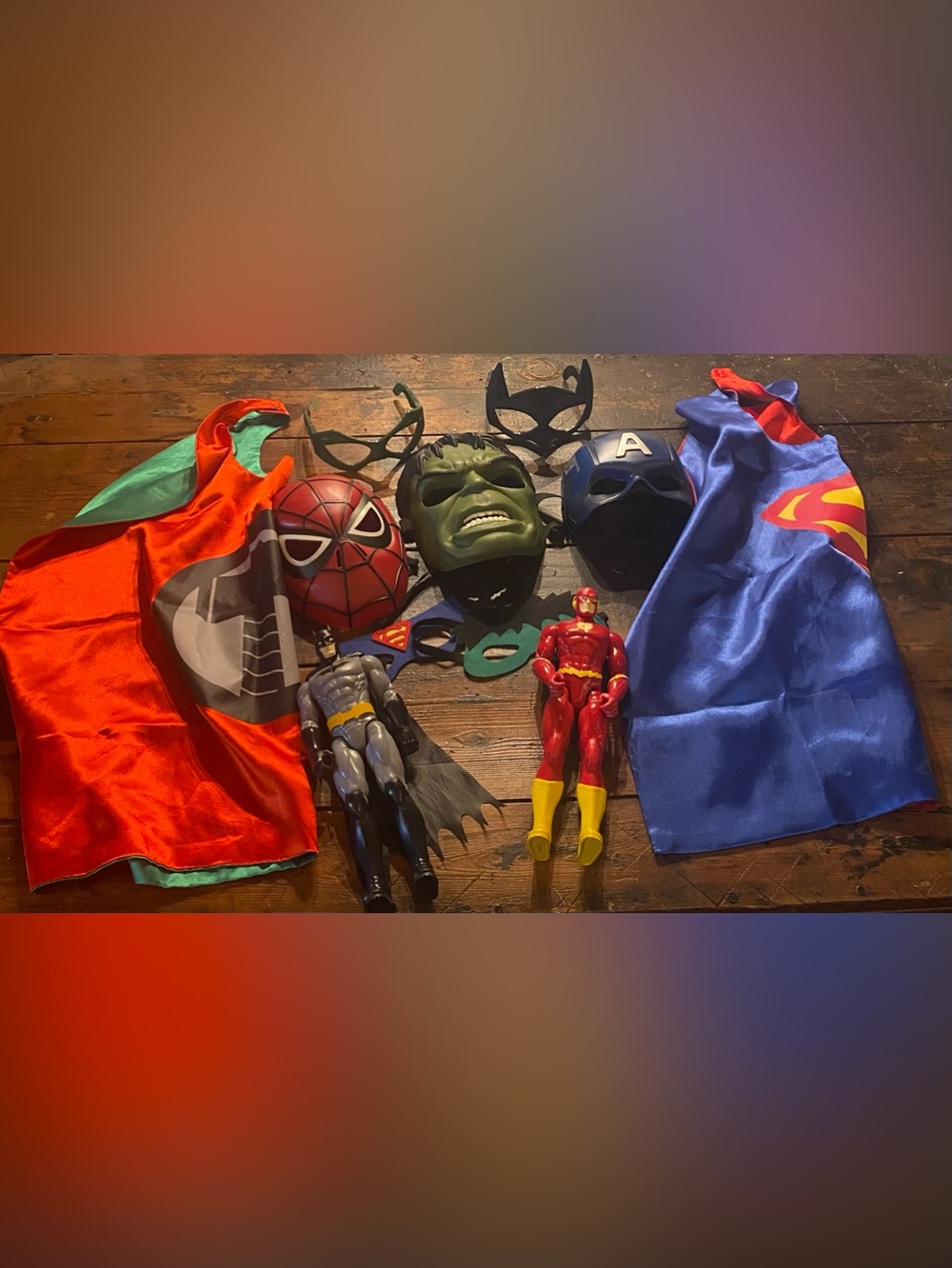 Superhero Dress Up Costume Lot Batman Spider-Man Hulk Superman Flash Masks Capes